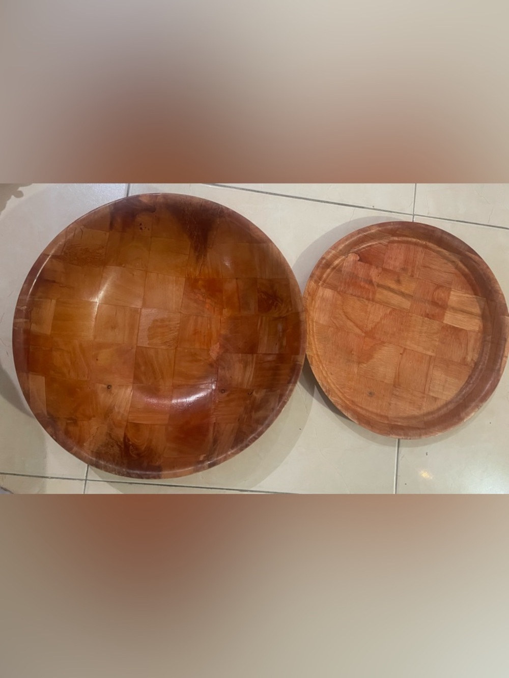 Large Wooden Serving Bowls - Warm Brown Set